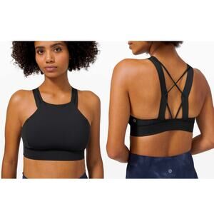 Lululemon Strong at Heart Black Sports Bra Medium Support, C/D Cup, Size 8